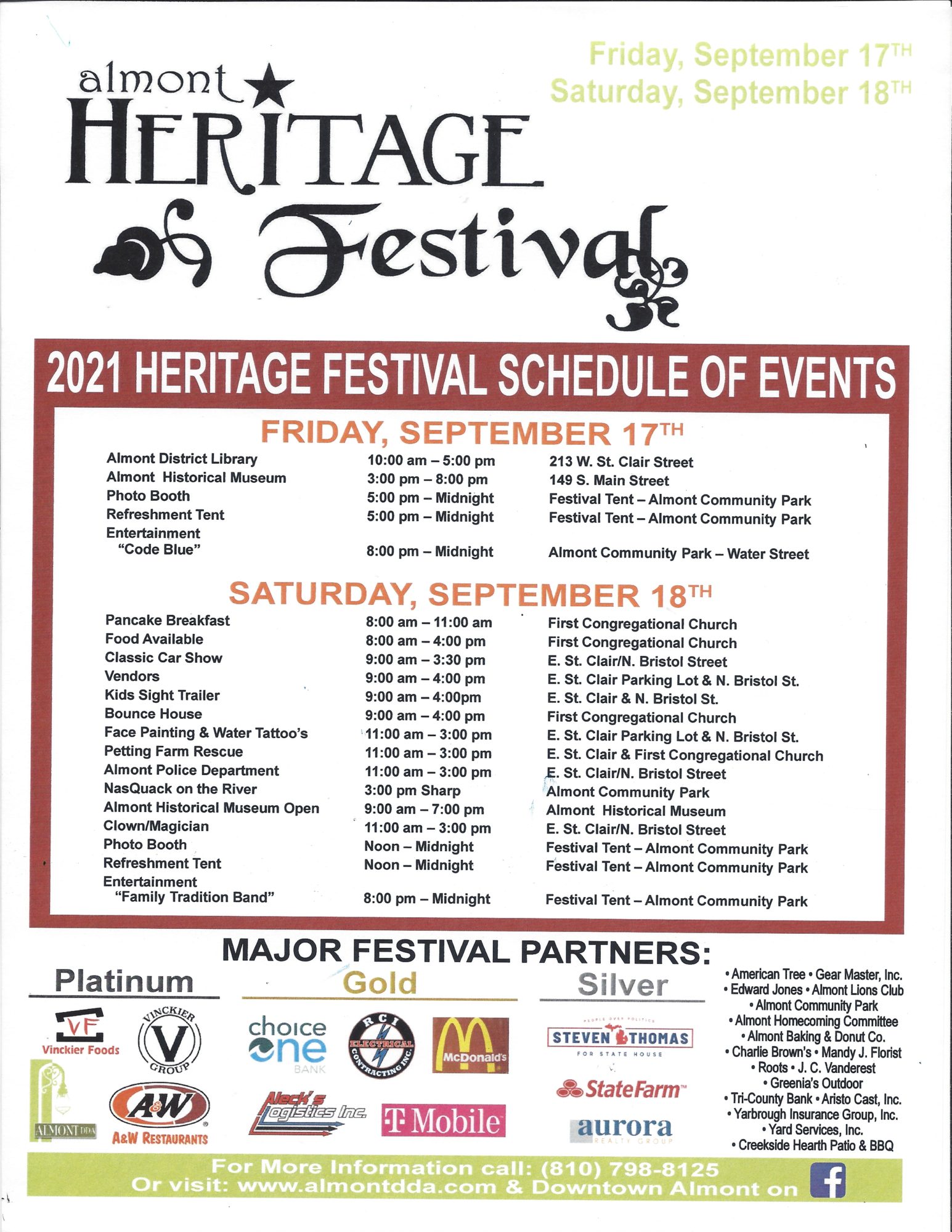 heritage festival schedule of events