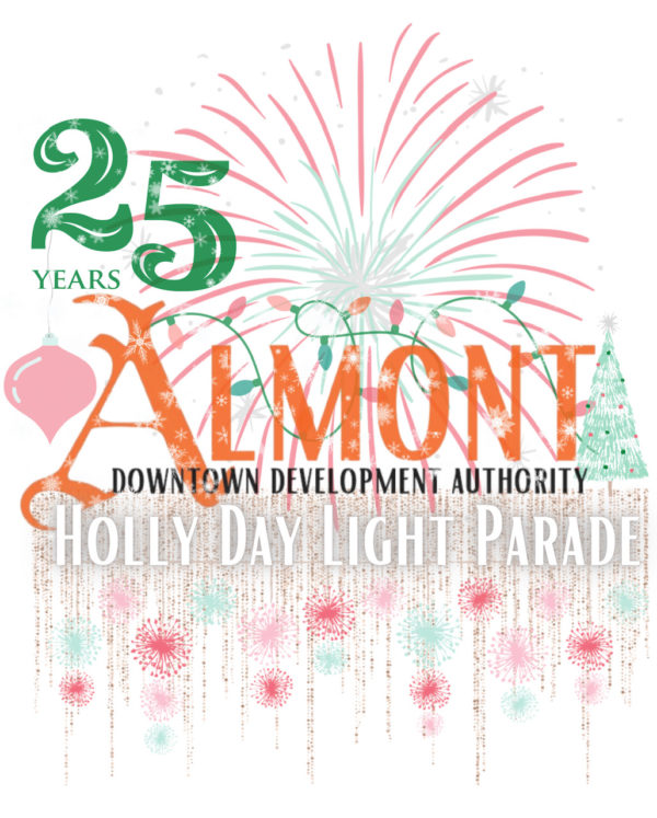 Almont Holly Day Light Parade anniversary celebration poster.
