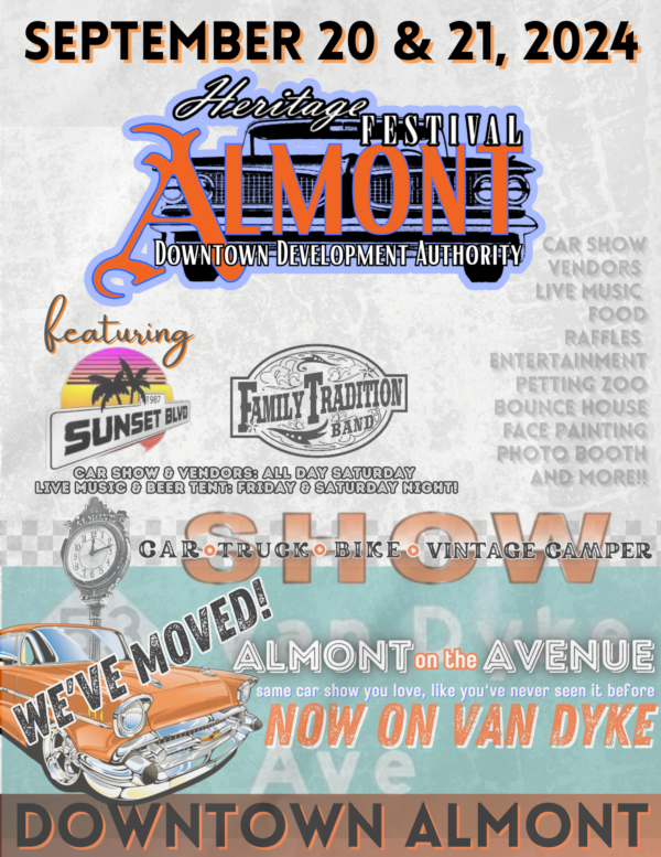 Almont Heritage Festival: September 20-21, 2024. Car show.