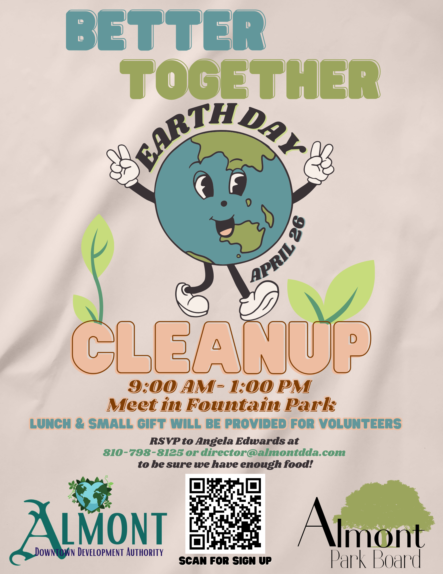 Earth Day cleanup event flyer, April 26.
