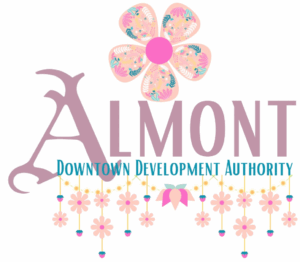 Almont Downtown Development Authority logo with floral design.