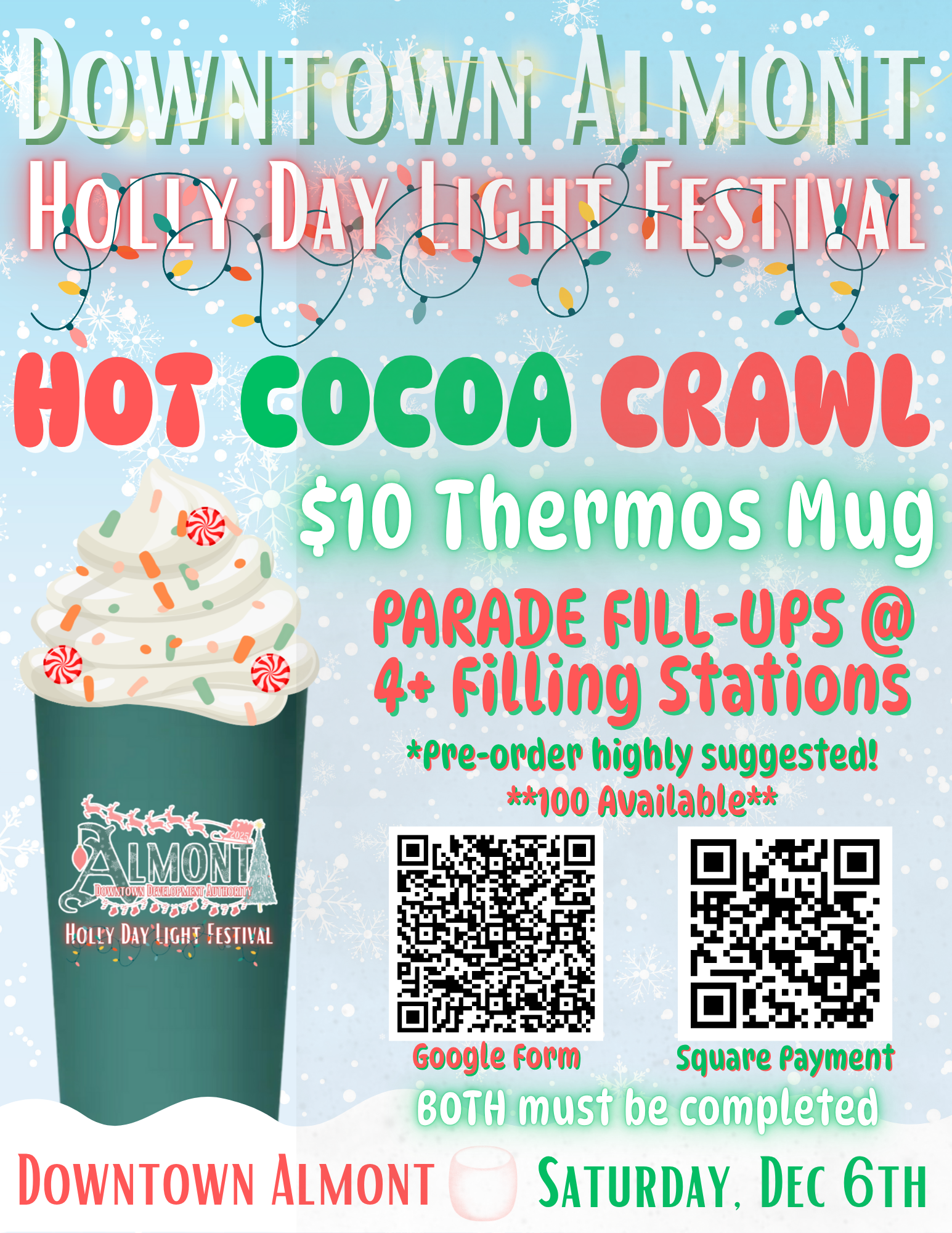 Downtown Almont Holly Day Light Festival Hot Cocoa Crawl