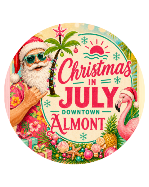 Christmas in July design with Santa and flamingo