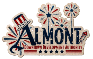 Patriotic Aimont Downtown Development Authority logo with fireworks