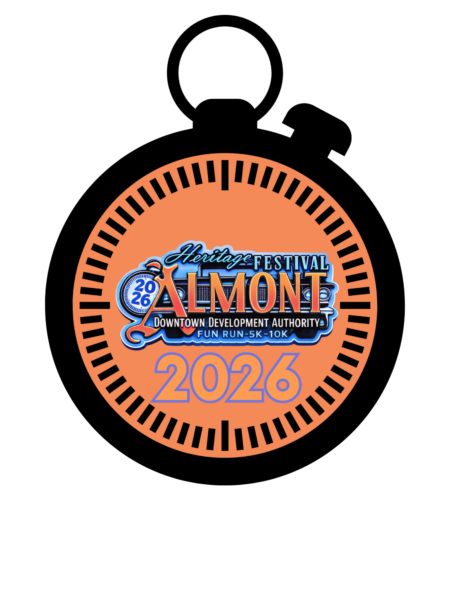 2026 Almont Heritage Festival Fun Run stopwatch graphic