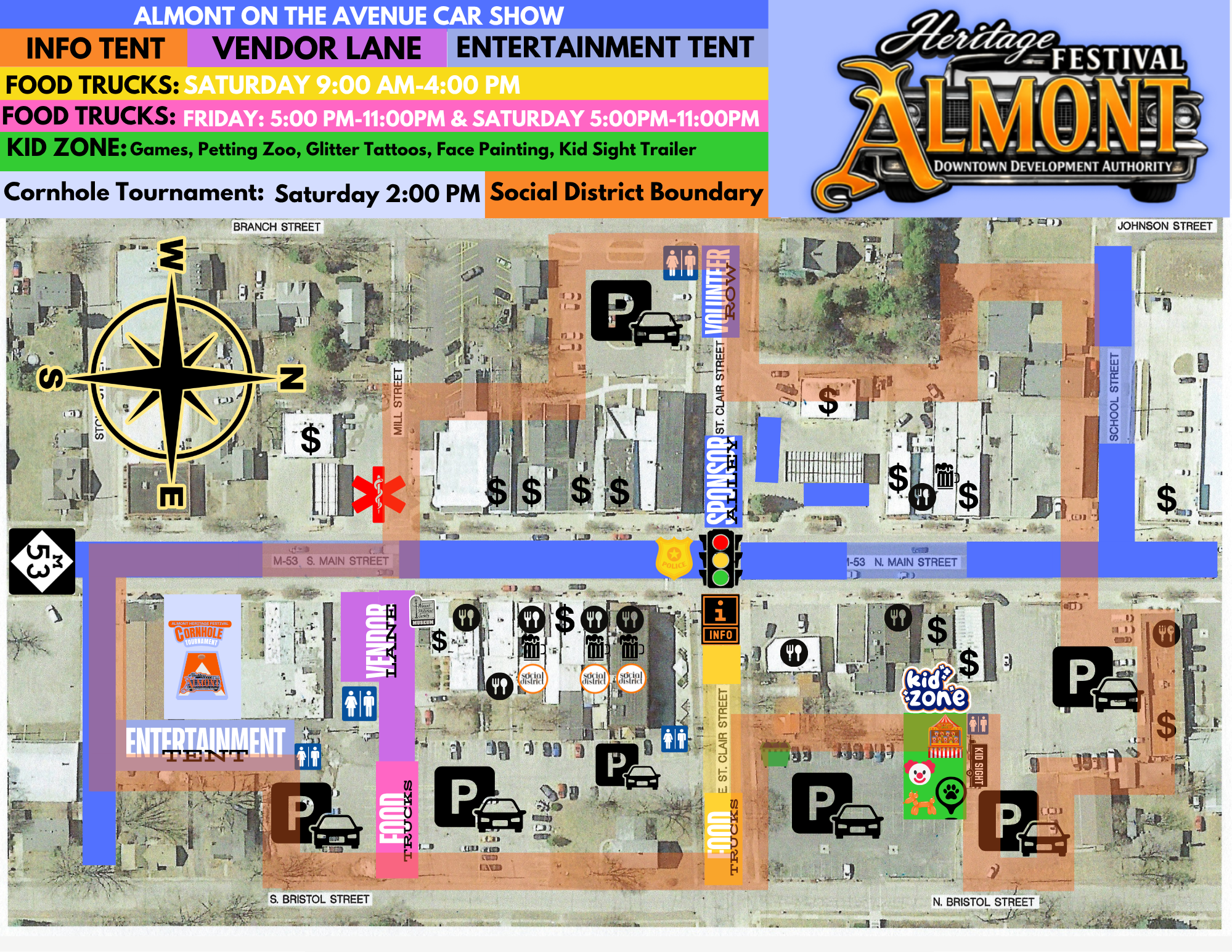 Almont Heritage Festival car show event map and schedule