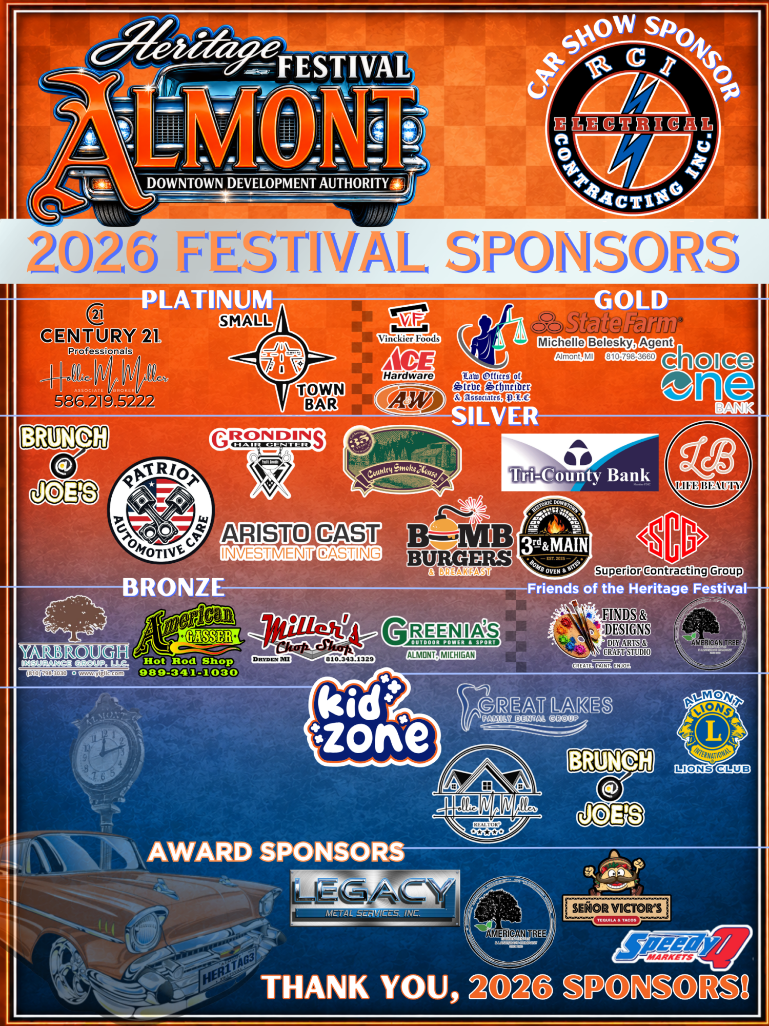 Almont Heritage Festival 2026 sponsor recognition poster